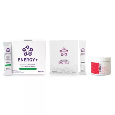 Amare Happy Juice Energy+ Bundle – MentaBiotics®, EDGE & Energy+ Pomegranate Lime